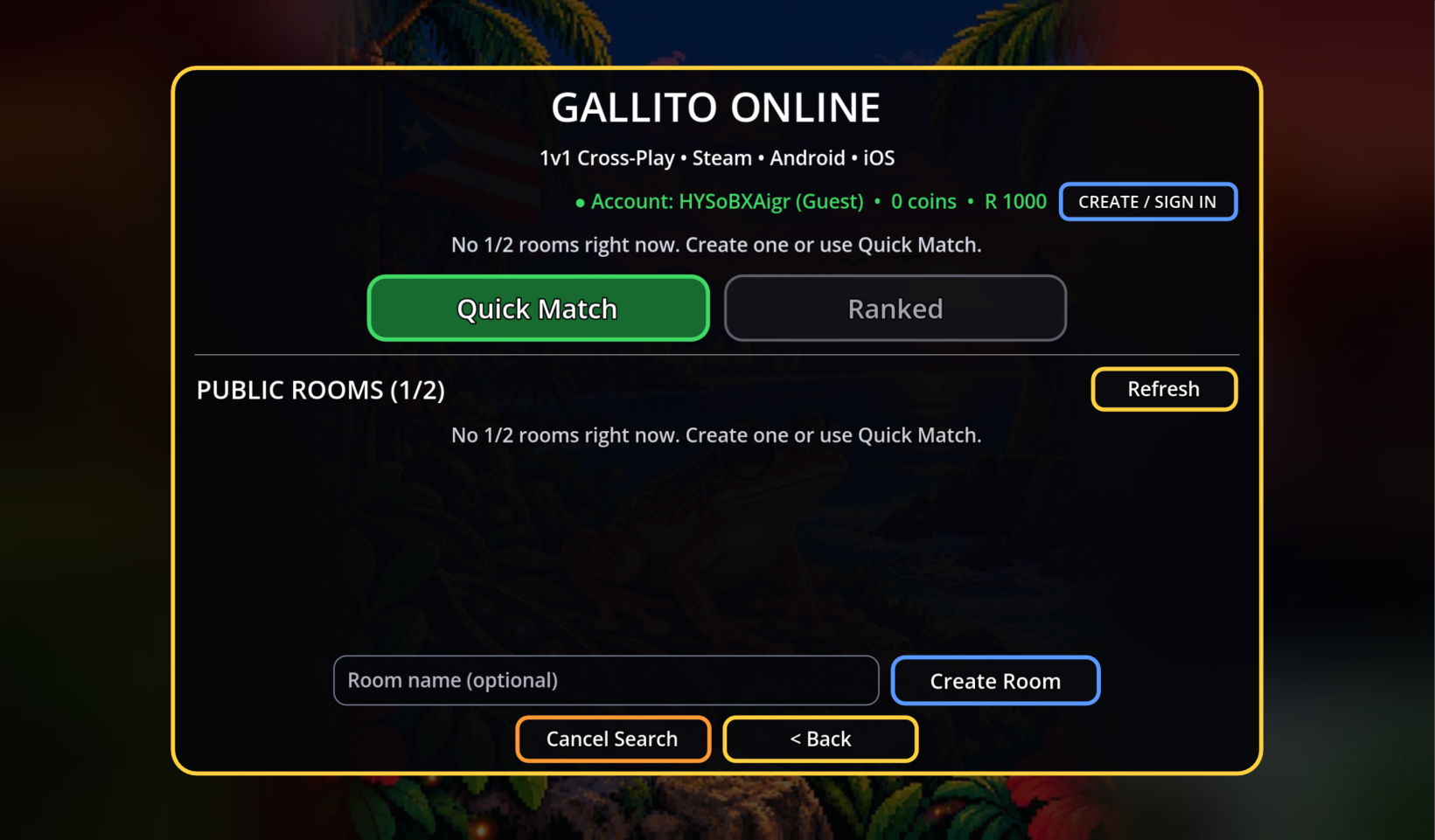 Gallito online lobby.