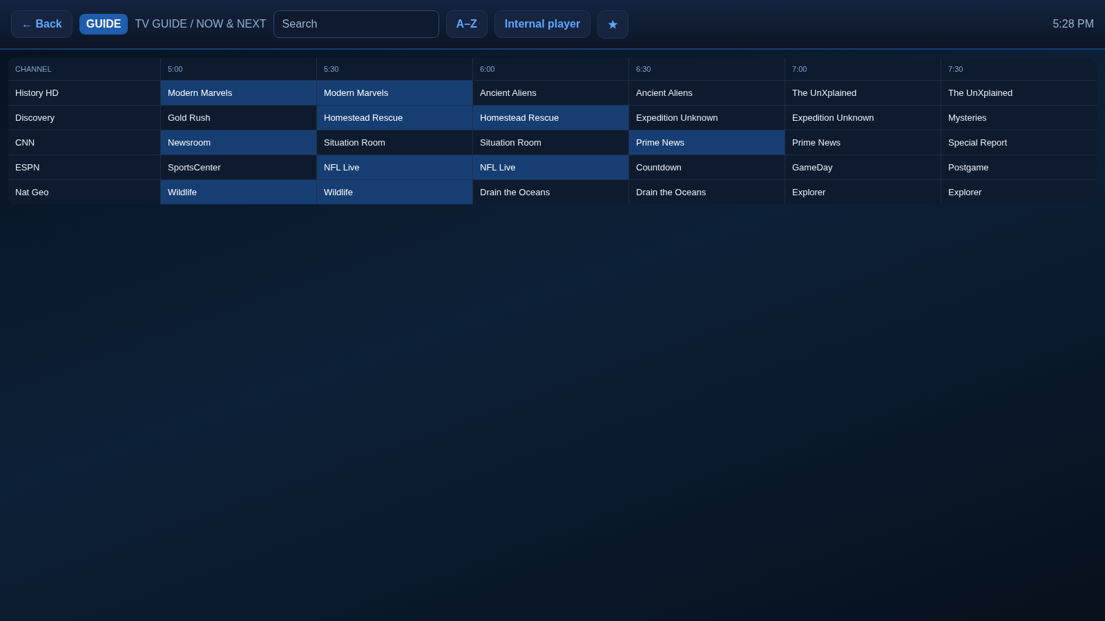 STBForge EPG / TV guide list view.