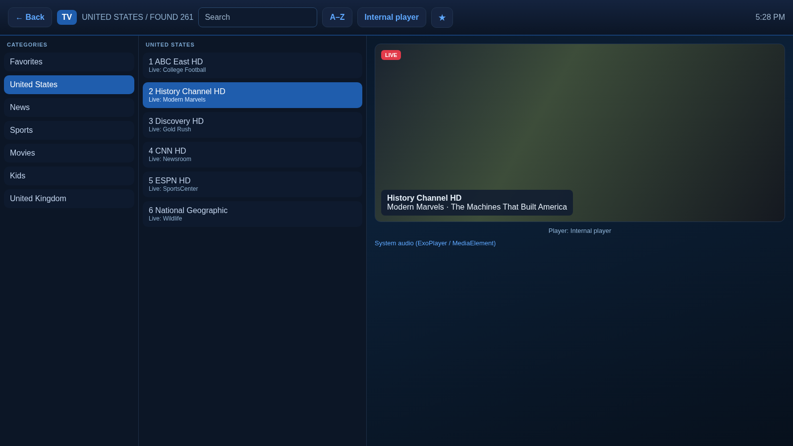 STBForge live TV screen with guide list, player panel, and in-app audio options.